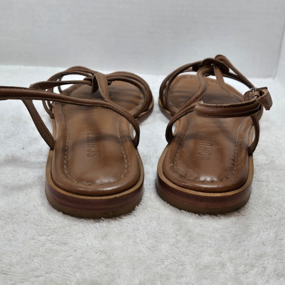 Schutz Octavia Flat Sandals Womens 9 Brown Leather Caged Strappy Minimalist Braz - Picture 14 of 16